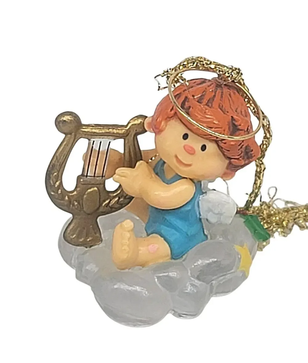Vtg 1982 Hallmark Small Angel Playing Harp Clear Cloud Ornament 1.75